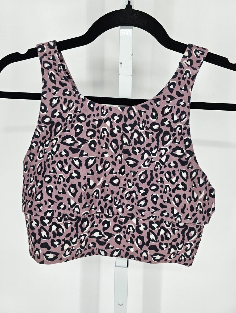 Kyodan Womens Sz M Longline Sports Bra Purple Black Leopard Print